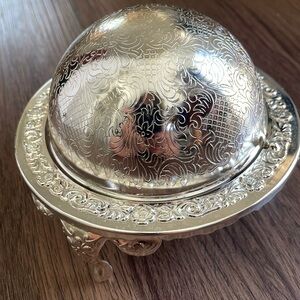 Vintage Mid Century Silver Plated Dish Footed Sphere Revolving Lid Silver